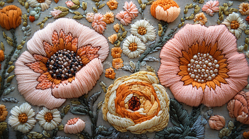 高清大图下载【趣麦麦图】精美刺绣花卉图案