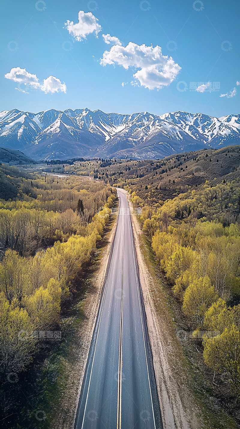 高清大图下载【趣麦麦图】开阔道路通向雪山