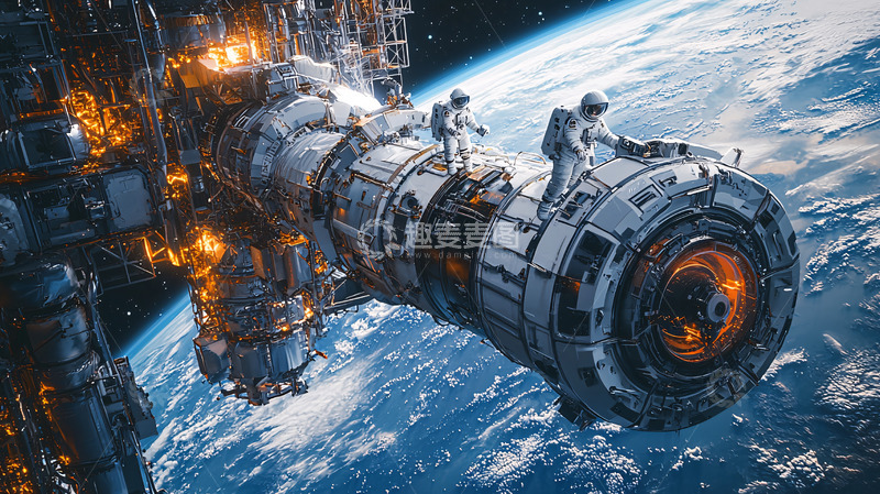 高清大图下载【趣麦麦图】太空宇航员维修空间站