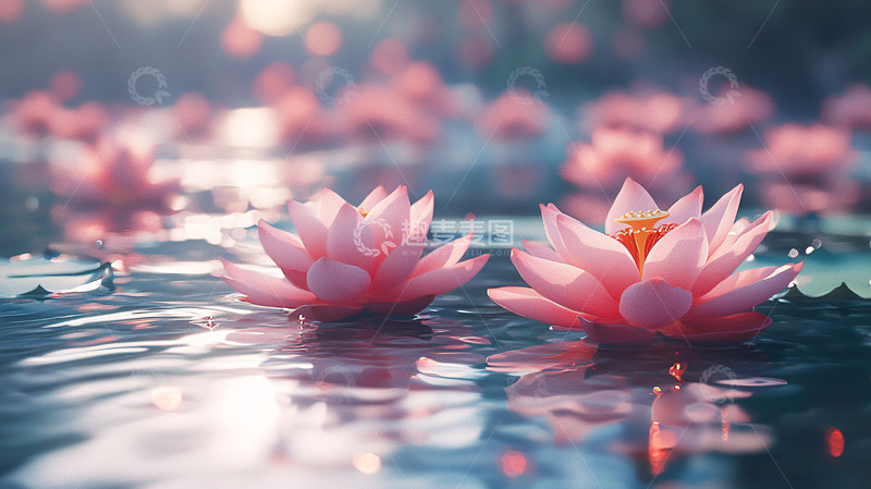 高清大图下载【趣麦麦图】粉色睡莲水面静谧
