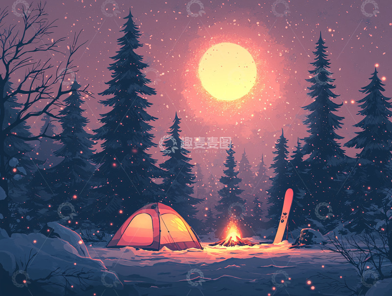 高清大图下载【趣麦麦图】雪夜营地