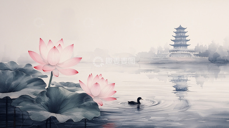 高清大图下载【趣麦麦图】水墨画荷花