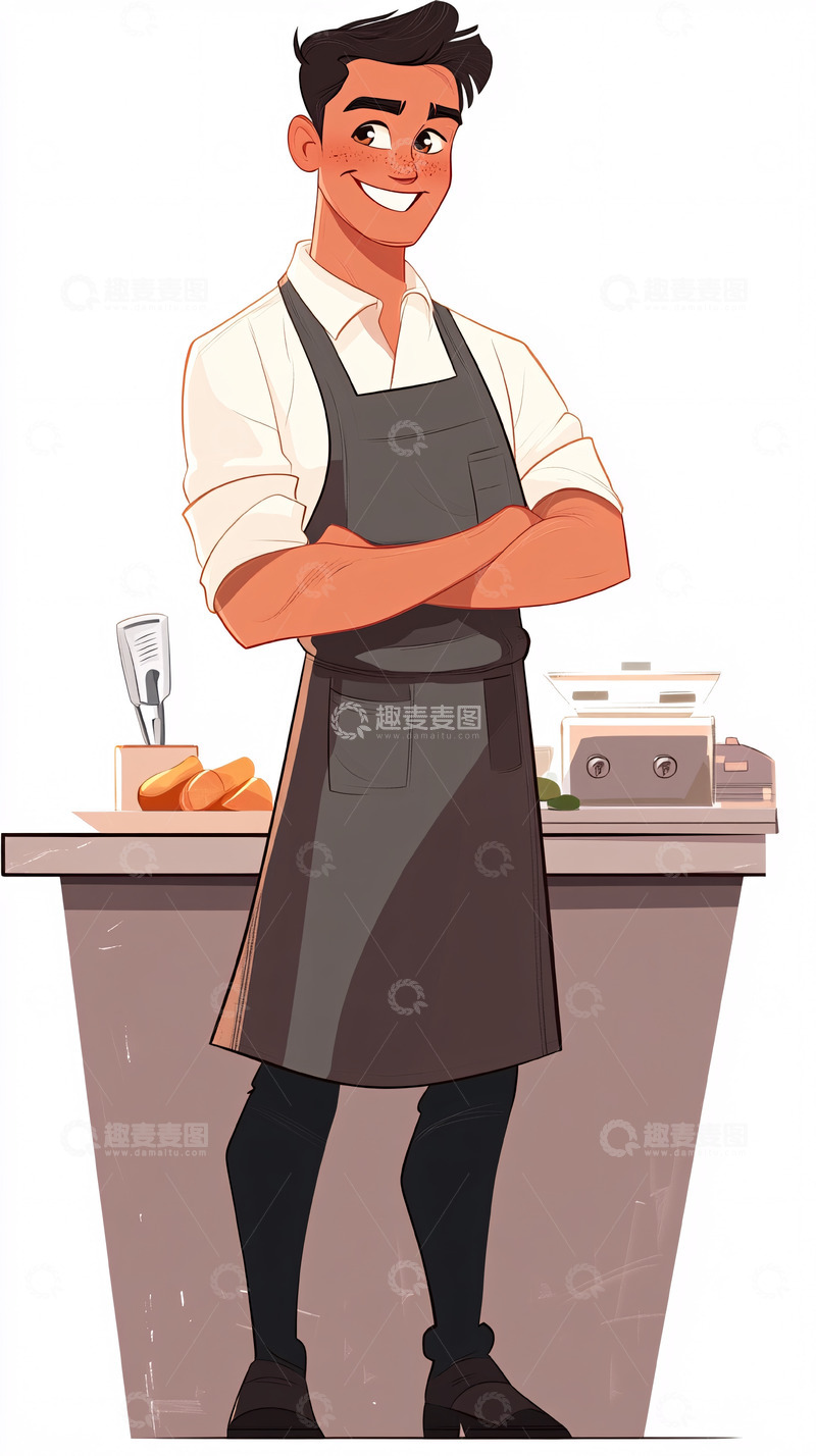 高清大图下载【趣麦麦图】微笑的男性卡通厨师