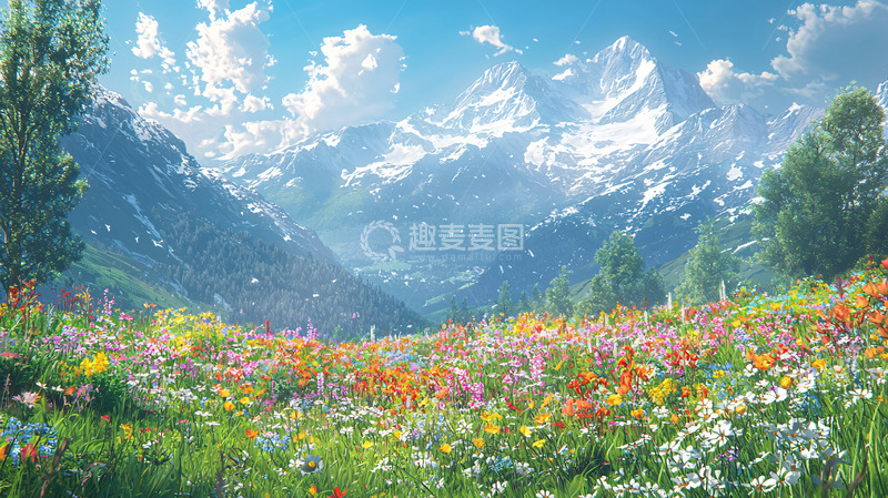 高清大图下载【趣麦麦图】高山野花盛开的山谷