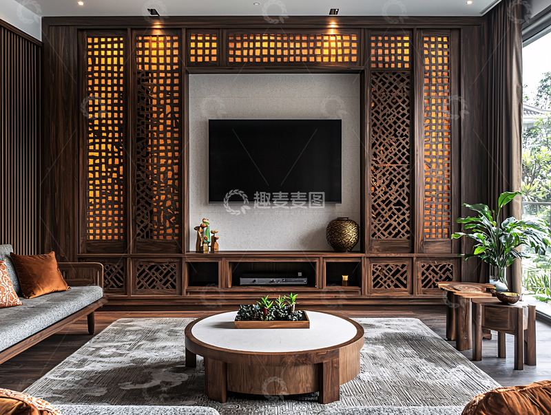 高清大图下载【趣麦麦图】中式电视背景墙