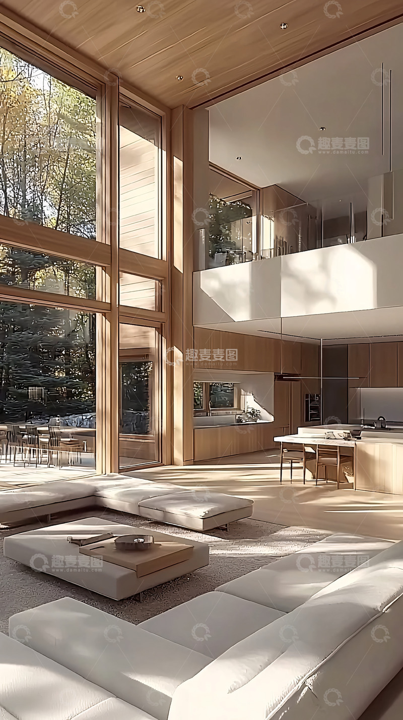 高清大图下载【趣麦麦图】极简风木质别墅客厅