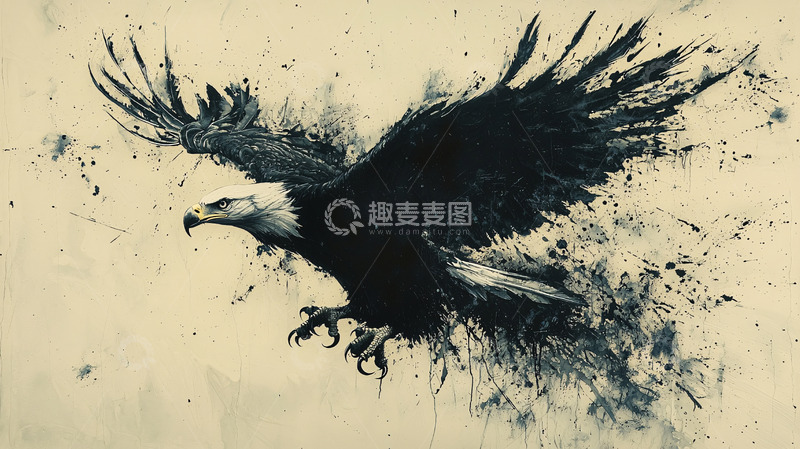 高清大图下载【趣麦麦图】水墨写意雄鹰展翅