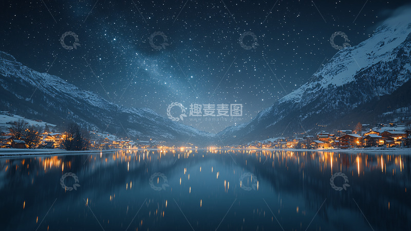 高清大图下载【趣麦麦图】雪山湖泊星空夜景