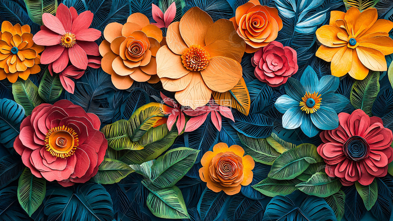高清大图下载【趣麦麦图】彩色纸艺花朵背景