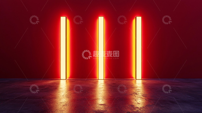 高清大图下载【趣麦麦图】红色背景下三根发光柱