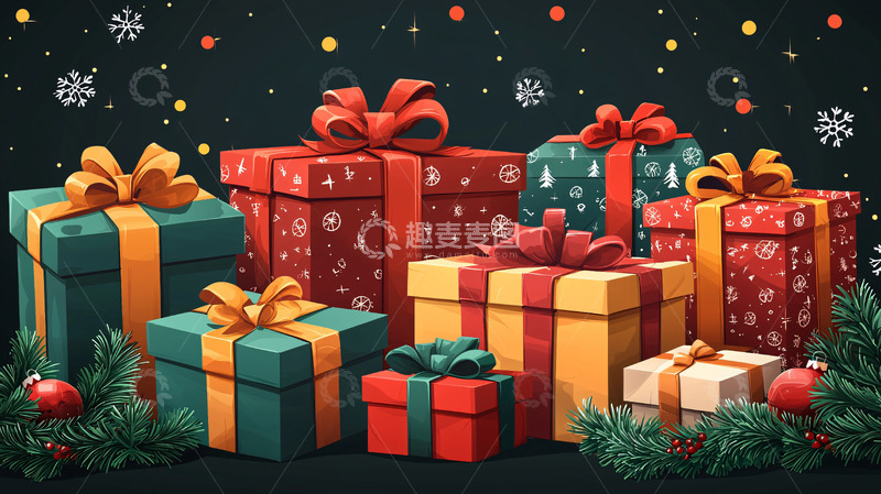 高清大图下载【趣麦麦图】圣诞节礼物盒堆叠