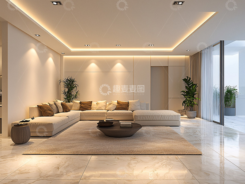 高清大图下载【趣麦麦图】简约米色系客厅
