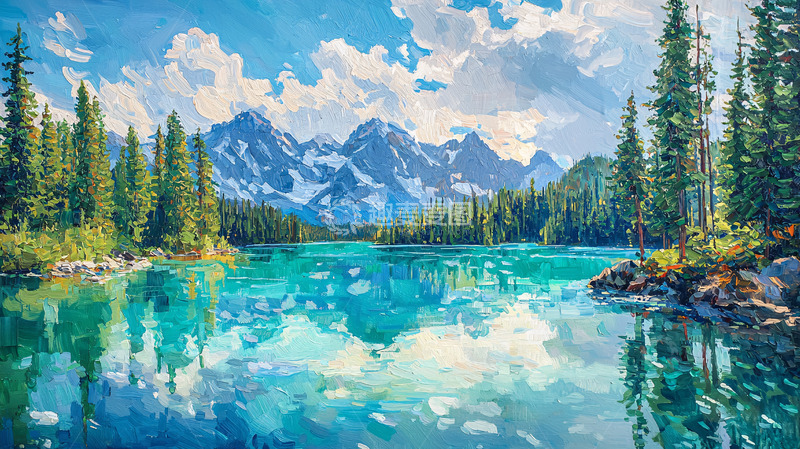 高清大图下载【趣麦麦图】雪山湖泊森林倒影