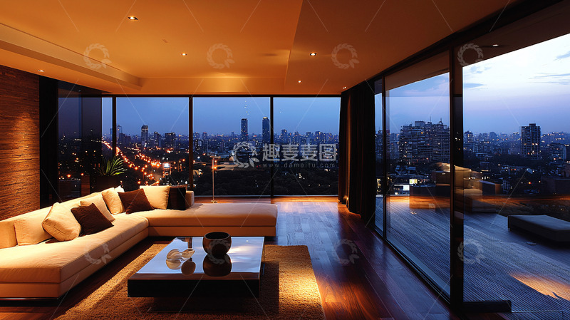 高清大图下载【趣麦麦图】夜景豪宅客厅
