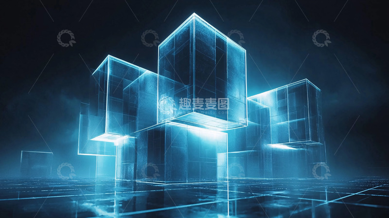 高清大图下载【趣麦麦图】蓝色发光玻璃立方体