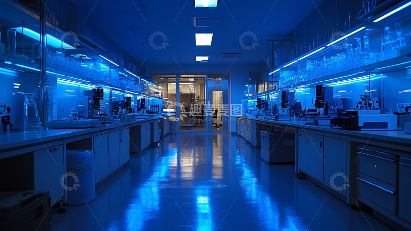 高清大图下载【趣麦麦图】蓝色灯光下的实验室内景