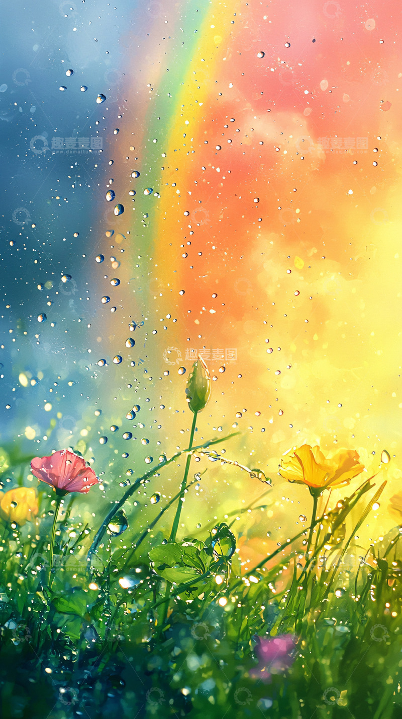 高清大图下载【趣麦麦图】雨后彩虹鲜花