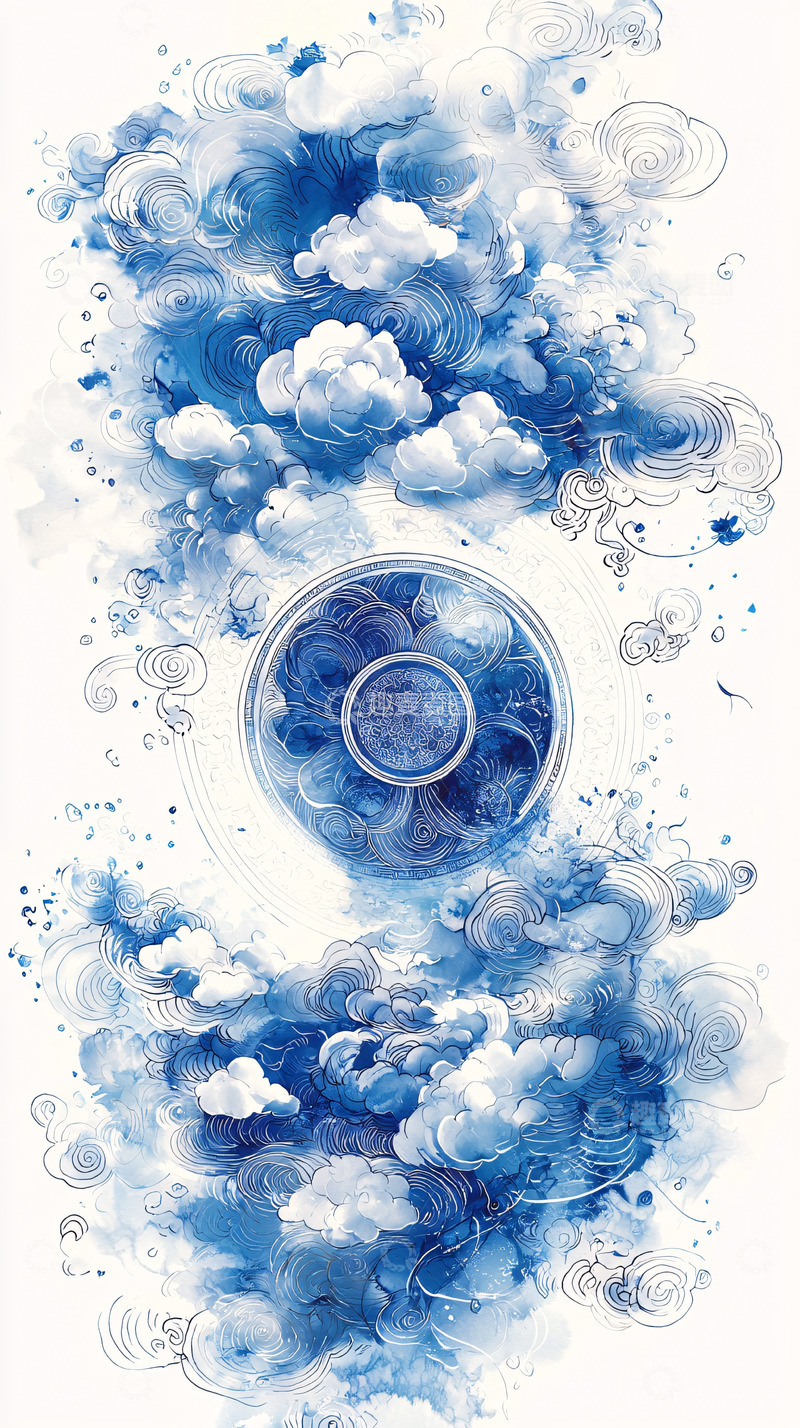 高清大图下载【趣麦麦图】蓝天白云水墨画