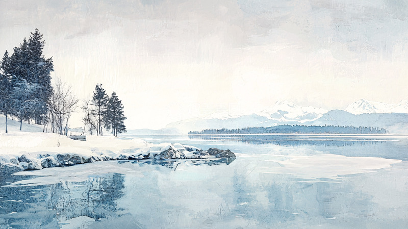 高清大图下载【趣麦麦图】冬日雪景湖泊