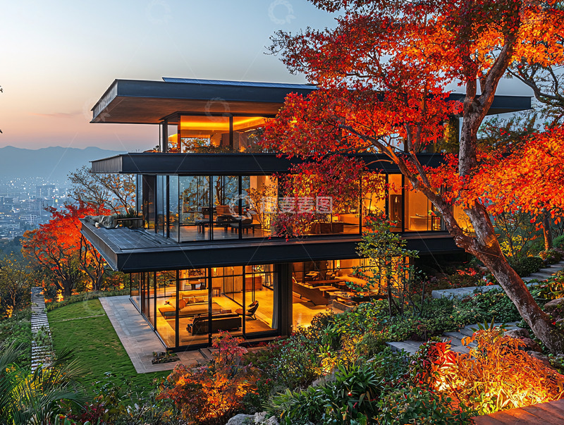 高清大图下载【趣麦麦图】山顶别墅夜景