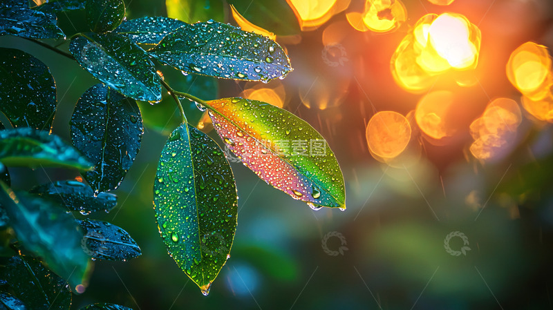 高清大图下载【趣麦麦图】雨后阳光下的绿叶