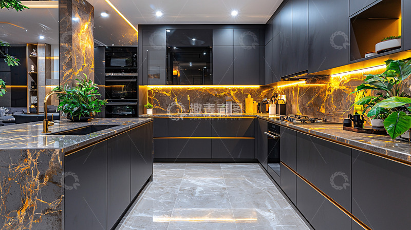 高清大图下载【趣麦麦图】现代黑色奢华厨房