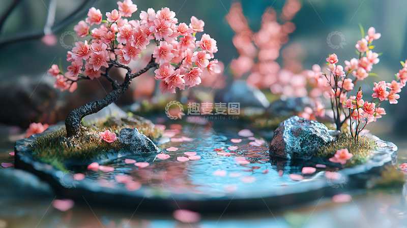 高清大图下载【趣麦麦图】微型景观樱花树盆景