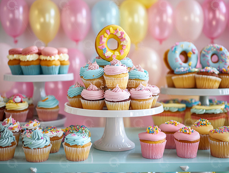高清大图下载【趣麦麦图】纸杯蛋糕与气球背景