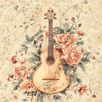 复古吉他花卉图案