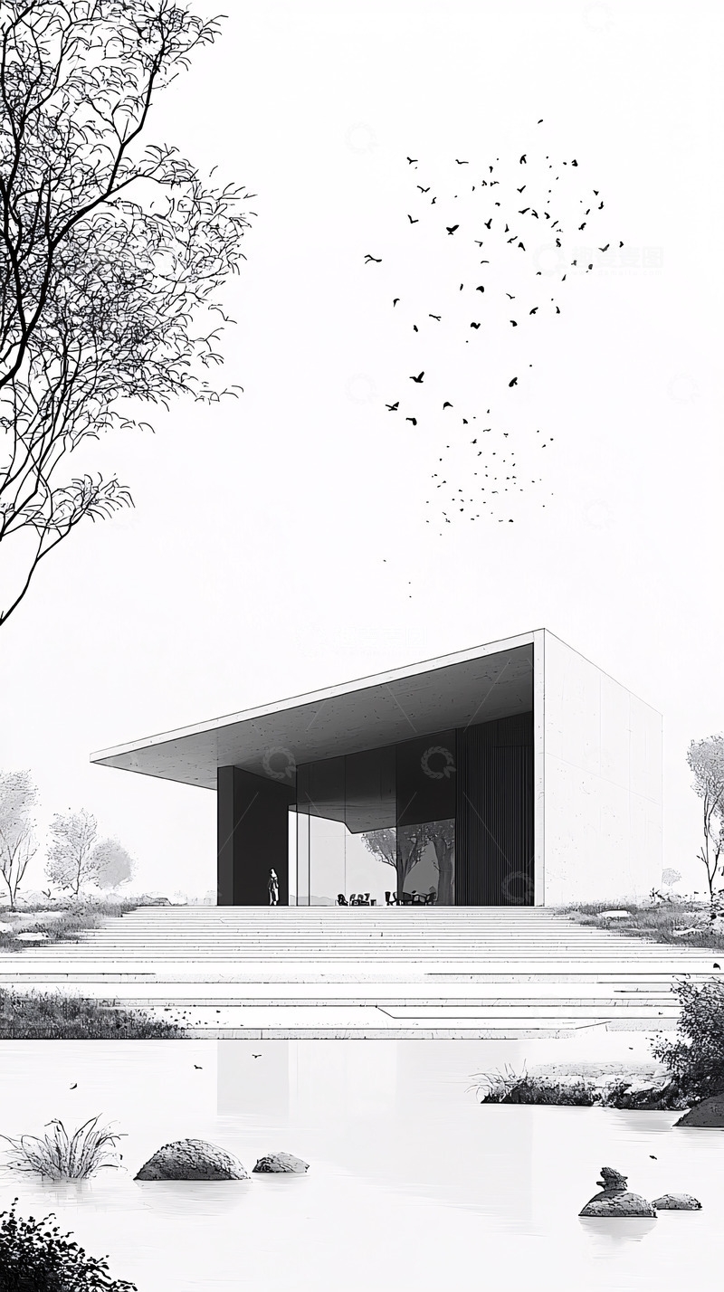 高清大图下载【趣麦麦图】黑白简约现代建筑