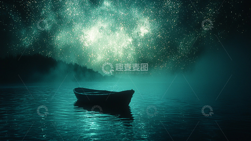 高清大图下载【趣麦麦图】雾气小船星空