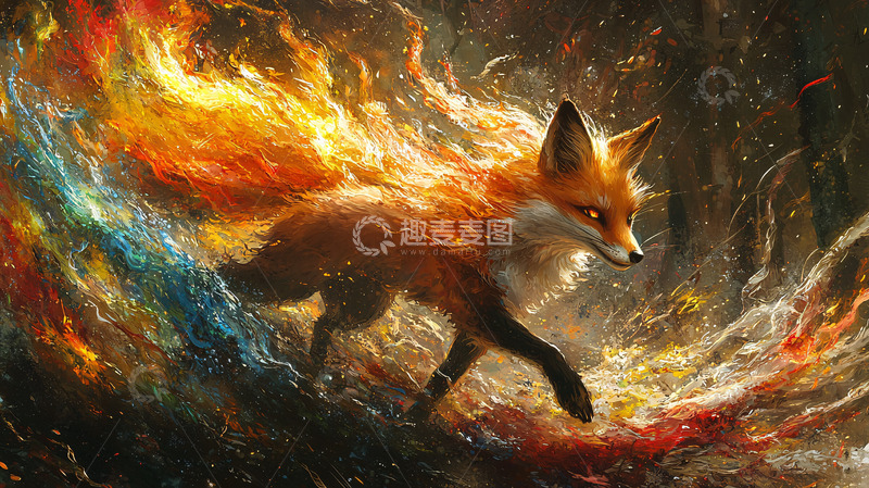 高清大图下载【趣麦麦图】火焰缠绕的狐狸