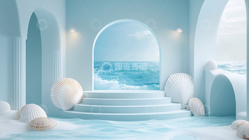 高清大图下载【趣麦麦图】极简蓝色海洋主题背景