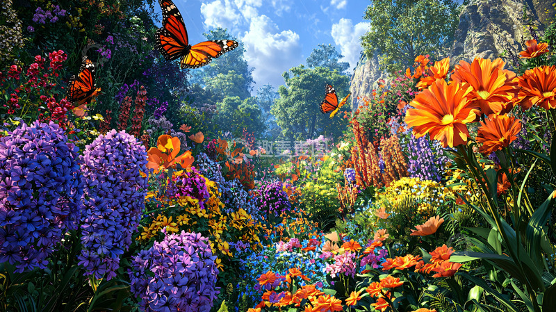高清大图下载【趣麦麦图】梦幻花海蝴蝶飞舞
