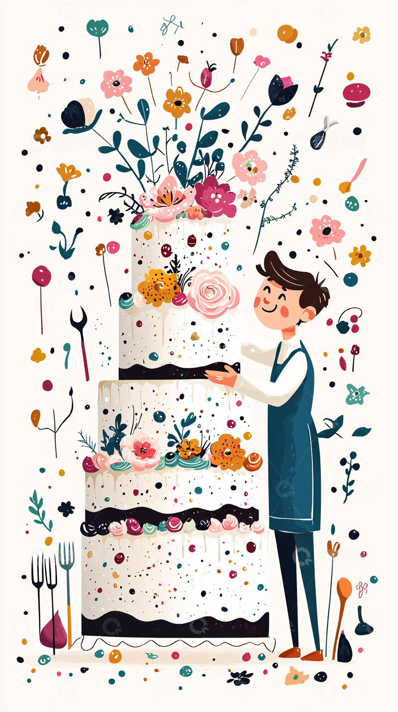 高清大图下载【趣麦麦图】蛋糕师在装饰蛋糕