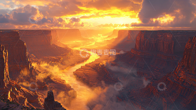 高清大图下载【趣麦麦图】峡谷日落壮丽景色