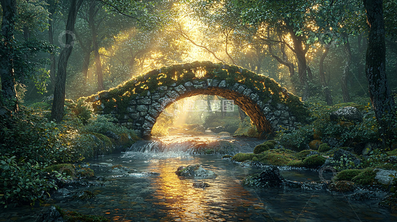 高清大图下载【趣麦麦图】森林小桥流水