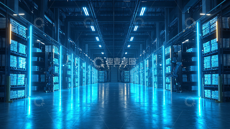 高清大图下载【趣麦麦图】蓝色科技感仓库内部
