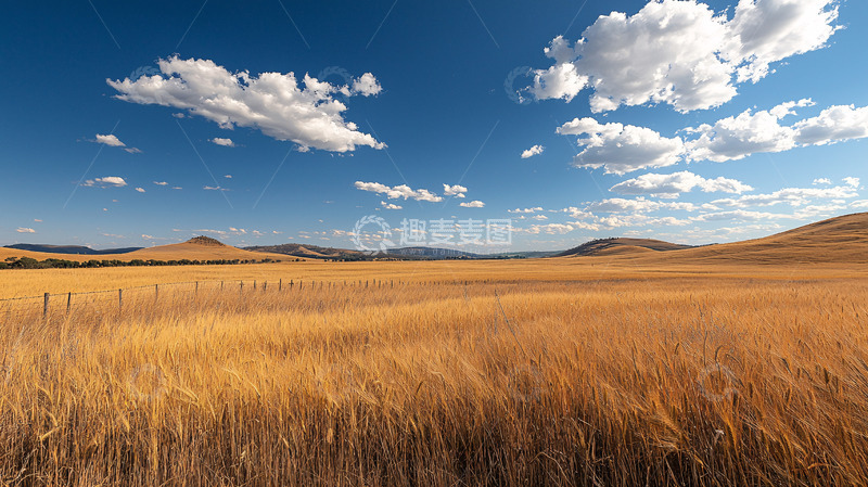 高清大图下载【趣麦麦图】金黄麦田与蓝天白云