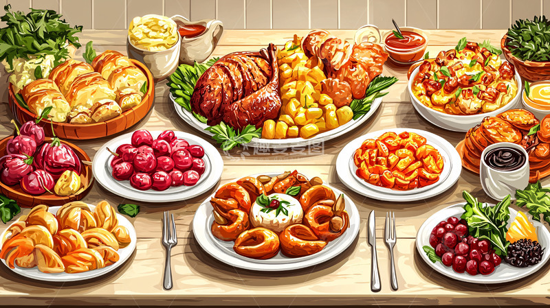 高清大图下载【趣麦麦图】丰盛的感恩节晚餐
