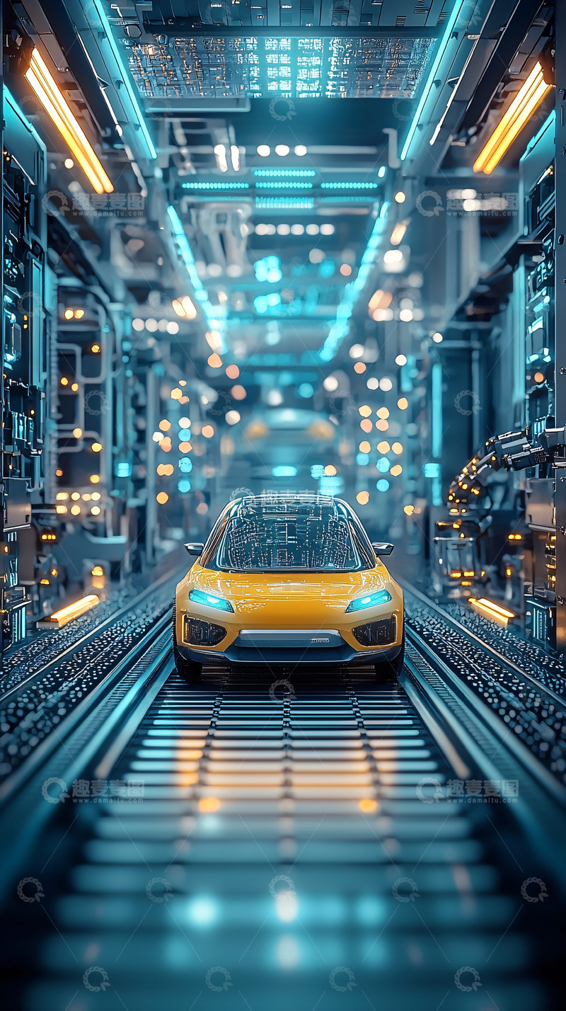 高清大图下载【趣麦麦图】未来科技感汽车生产线