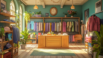 阳光洒落的复古服装店