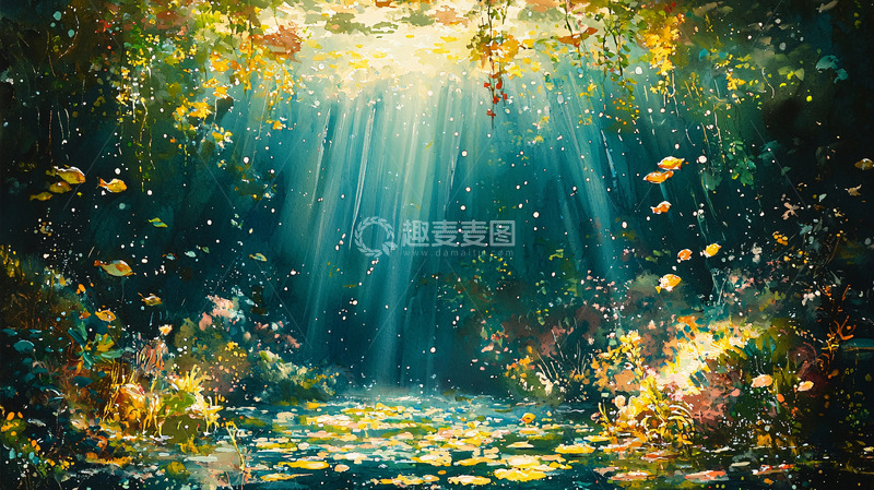 高清大图下载【趣麦麦图】梦幻水底世界光线洒落