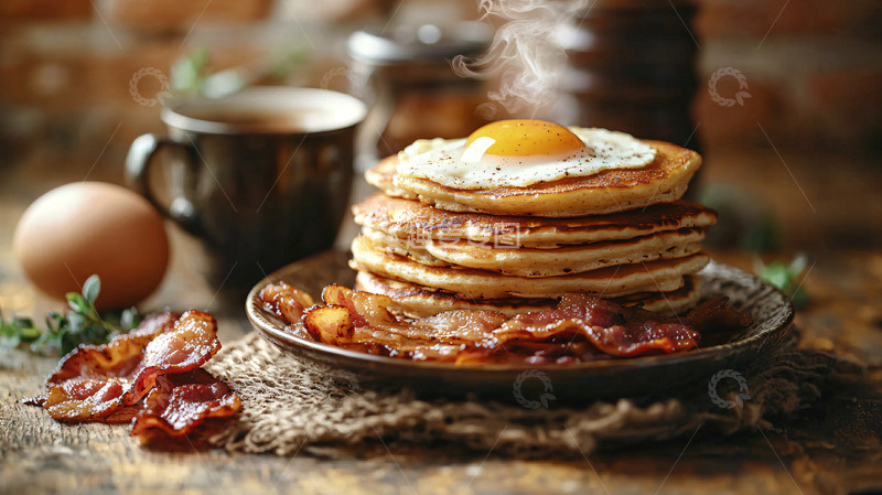 高清大图下载【趣麦麦图】煎蛋配培根松饼早餐