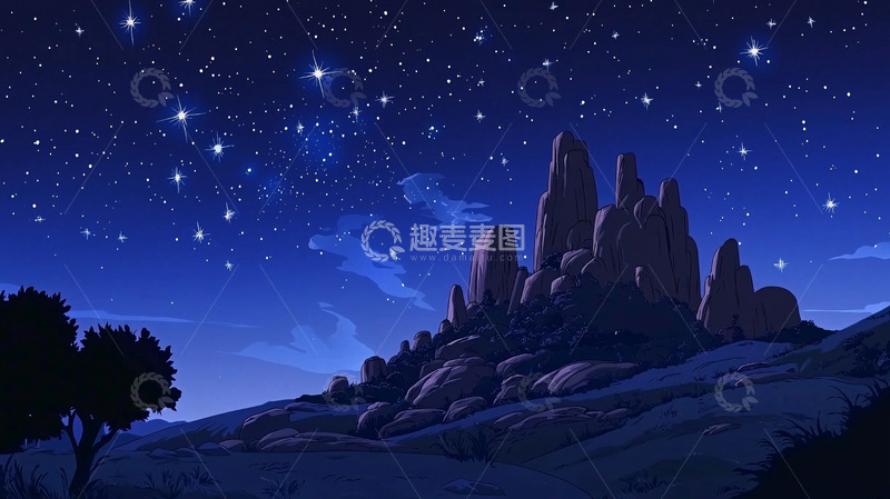 高清大图下载【趣麦麦图】星空下的岩石山峰