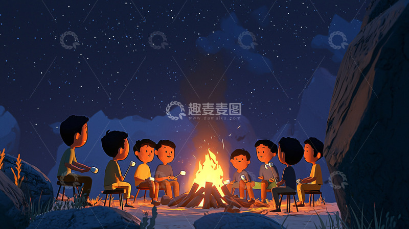 高清大图下载【趣麦麦图】篝火晚会动画场景