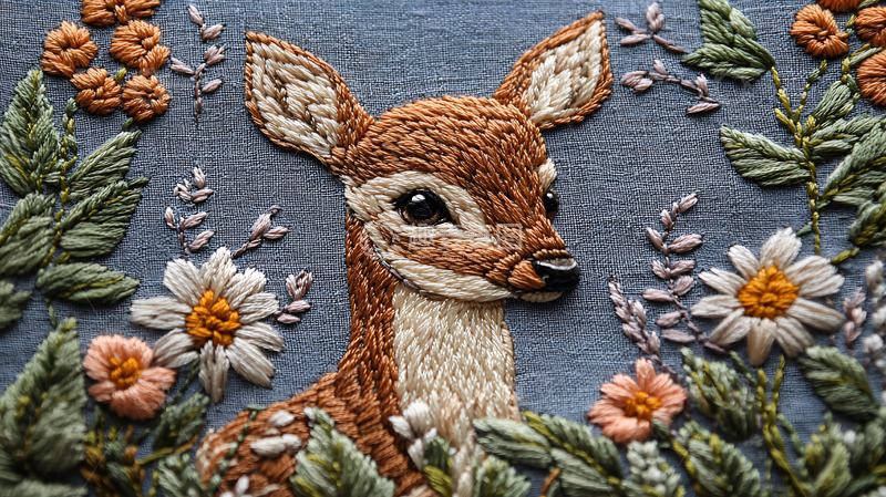 高清大图下载【趣麦麦图】精致刺绣小鹿特写