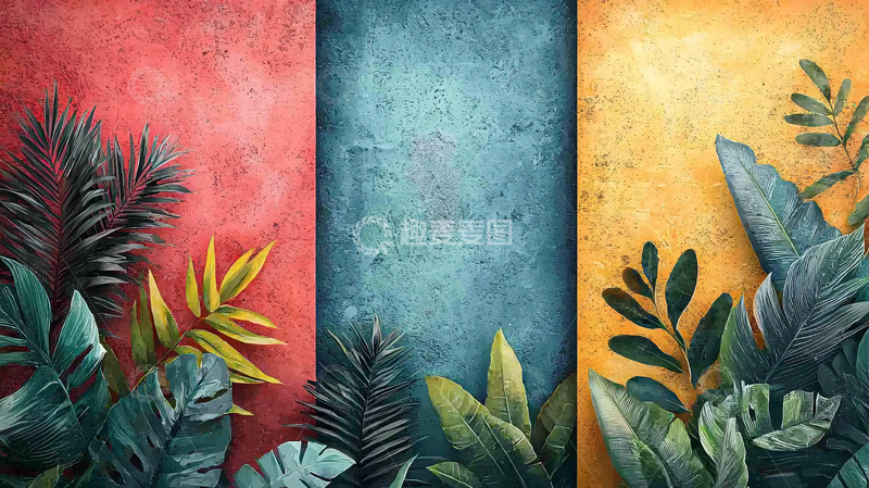 高清大图下载【趣麦麦图】热带植物色彩背景墙