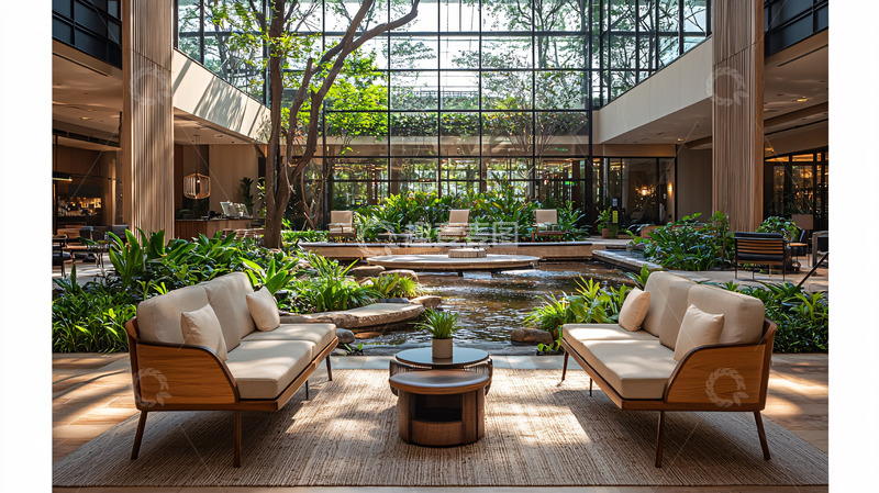 高清大图下载【趣麦麦图】室内绿植环绕休息区