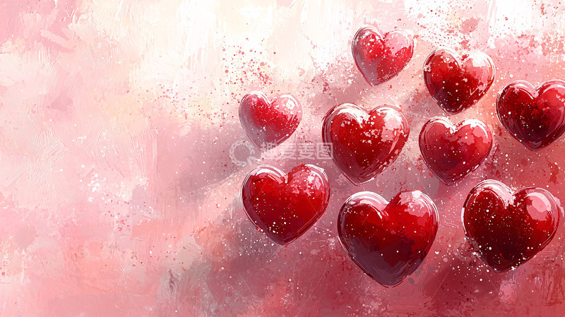高清大图下载【趣麦麦图】粉色背景下漂浮的红色爱心